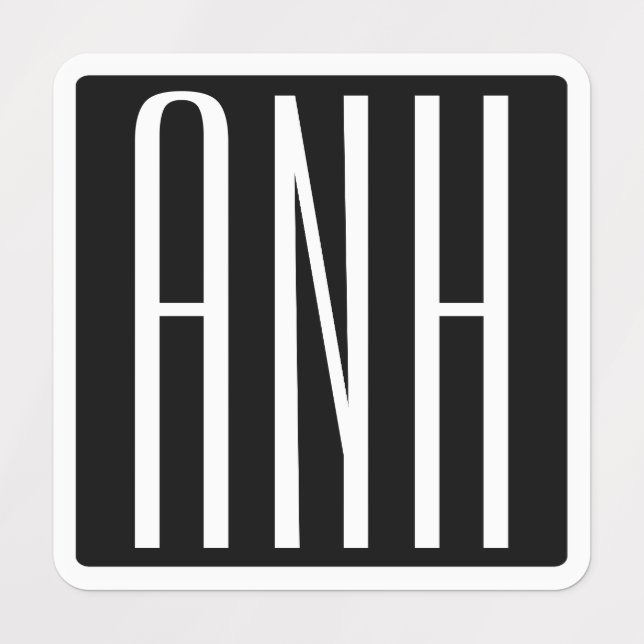 Étiquettes Monogramme initial | Blanc sur noir (Design 5)