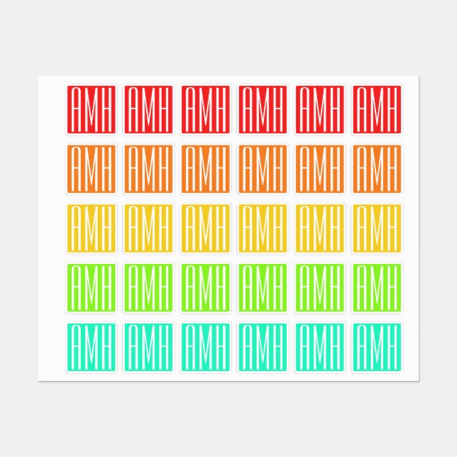 Étiquettes Monogramme initial | Couleurs lumineuses (Feuille)