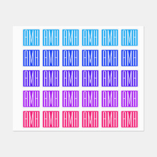 Étiquettes Monogramme initial   Couleurs lumineuses multiples