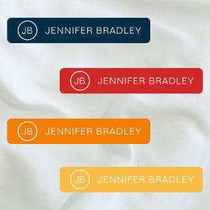 Étiquettes Monogramme Moderne Nom Bleu Rouge Orange Jaune
