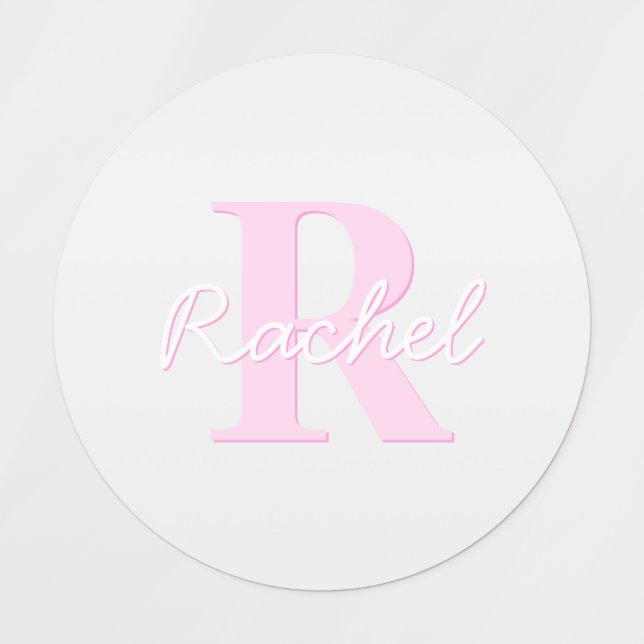 Étiquettes Monogramme personnalisable | Ombre rose et gris (Design 1)
