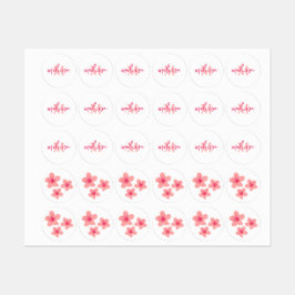 Étiquettes monogramme personnalisé Pink Sakura blue tartan