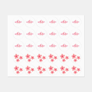 Étiquettes monogramme personnalisé Pink Sakura blue tartan