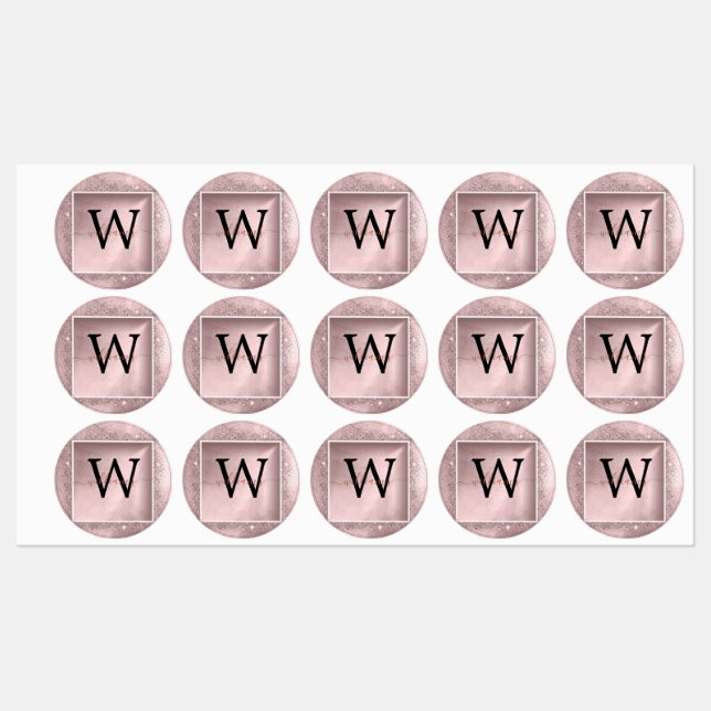Étiquettes Monogramme rose Parties scintillant or (Feuille)