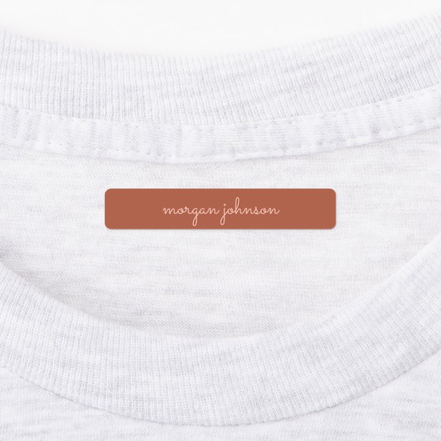 Étiquettes Monogramme tendance | Orange brûlé + Nom du script (Apposé)