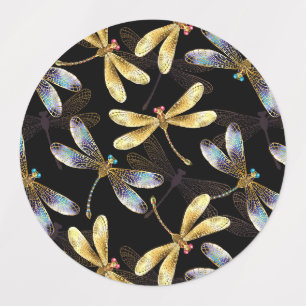 Étiquettes Motif sans couture avec libellules d'or