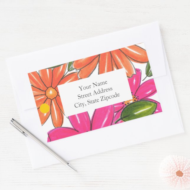Étiquettes Motifs de fleurs rose orange (Enveloppe)