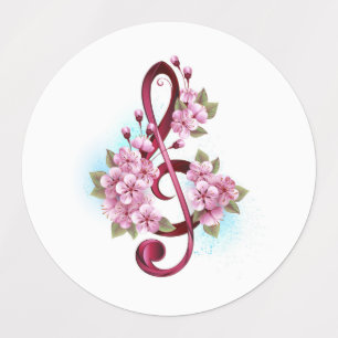 Étiquettes Musical treble clef notes with sakura flowers