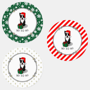 Étiquettes Noël Père Noël Boston Terrier (noir) mignonne