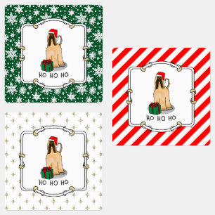 Étiquettes Noël Père Noël Chapeau Afghan Hound Chien Fawn mig