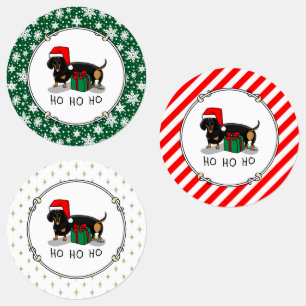 Étiquettes Noël Père Noël Dachshund (S noir & tan) Drôle