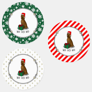 Étiquettes Noël Santa Hat Irlandais Setter Chien (rouge 1) mi
