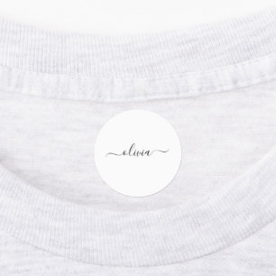 Étiquettes Noir Blanc moderne Script Girl Monogramme Nom