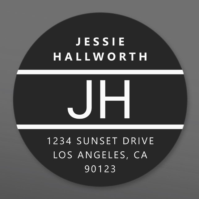 Étiquettes Noir et blanc Moderne Gras Monogramme étanche (Créateur téléchargé)