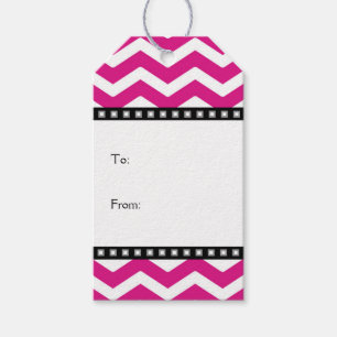 Étiquettes noires blanches de cadeau de Chevron d