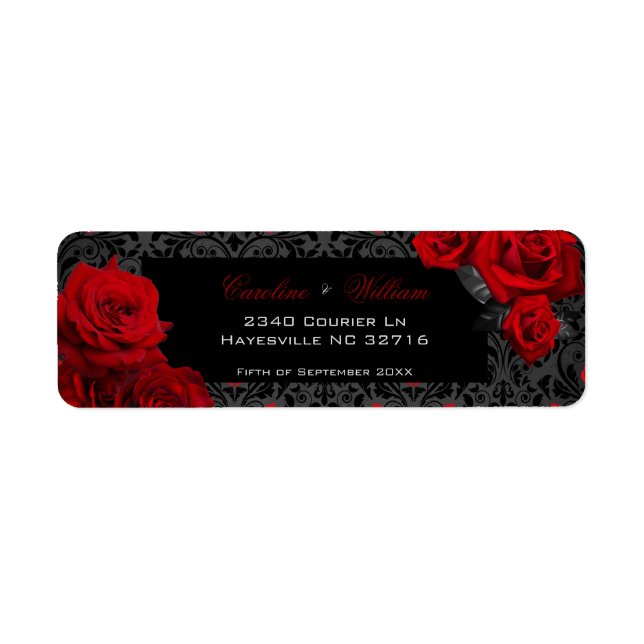 Étiquettes noires et rouges Roses gothiques (Devant)