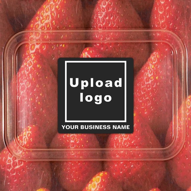 Étiquettes Nom commercial et logo sur adhésif Carré noir (Black square adhesive label with your business name and logo)