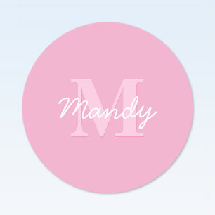 Étiquettes Nom et monogramme curieux à l'air mignon Rose