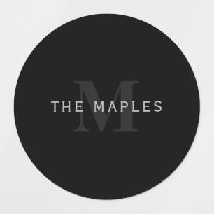 Étiquettes Nom et monogramme modernes Gris et noir