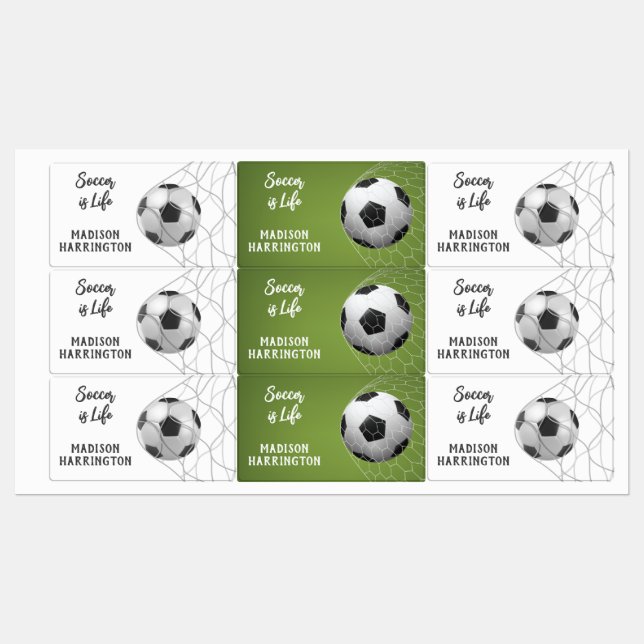 Étiquettes Nom et texte personnalisés Soccer But (Feuille)