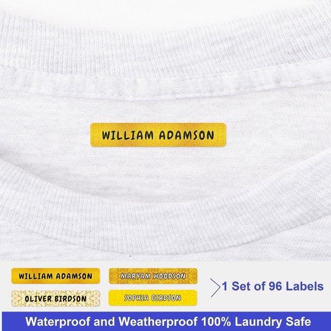 Étiquettes Nom long étanche Gold | Vêtements De Luxe ( Personalised Stick On Waterproof Washable Name Labels)