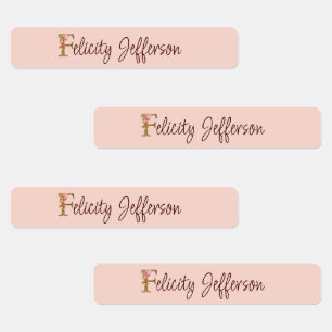 Étiquettes Nom Personnalisé Lettre F Gold Foil Blush Roses Ro