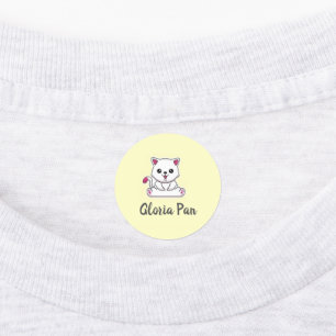 Étiquettes Nom personnalisé mignon chat blanc sur jaune