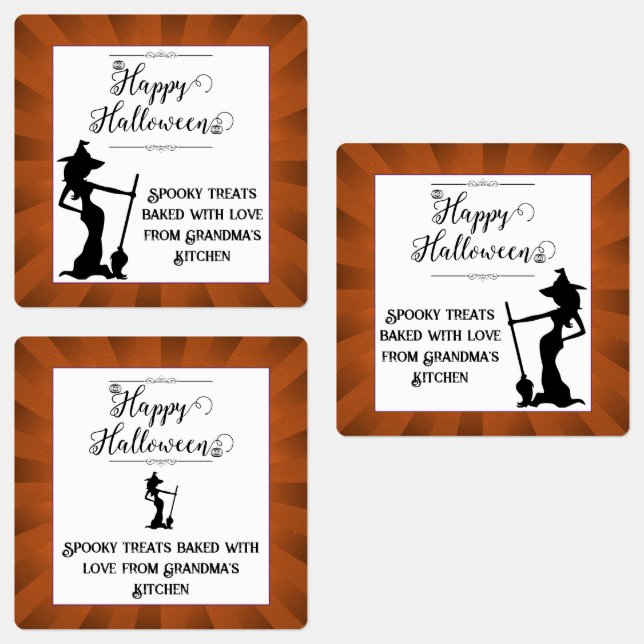 Étiquettes Orange Starburst Witch Halloween (Groupe)