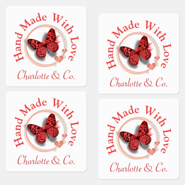 Étiquettes Papillon fait main avec l'amour produit personnali (Groupe)