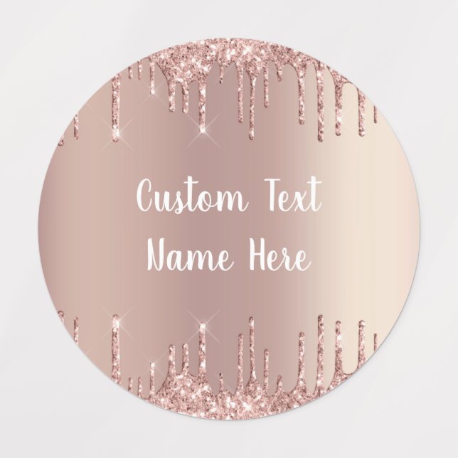 Étiquettes Parties scintillant Gold rose Nom de texte personn (Design 3)