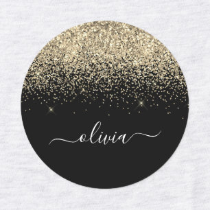 Étiquettes Parties scintillant Noir Or Chic Nom Monogramme