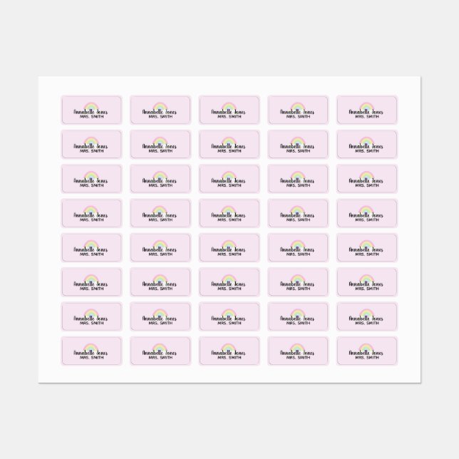 Étiquettes Pastel Rainbow Pink Waterproof (Feuille)