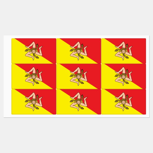Étiquettes patriotiques avec drapeau de la Sicile, (Feuille)