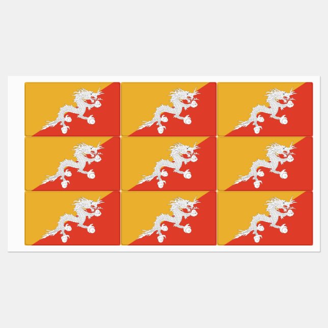 Étiquettes patriotiques avec drapeau du Bhoutan (Feuille)