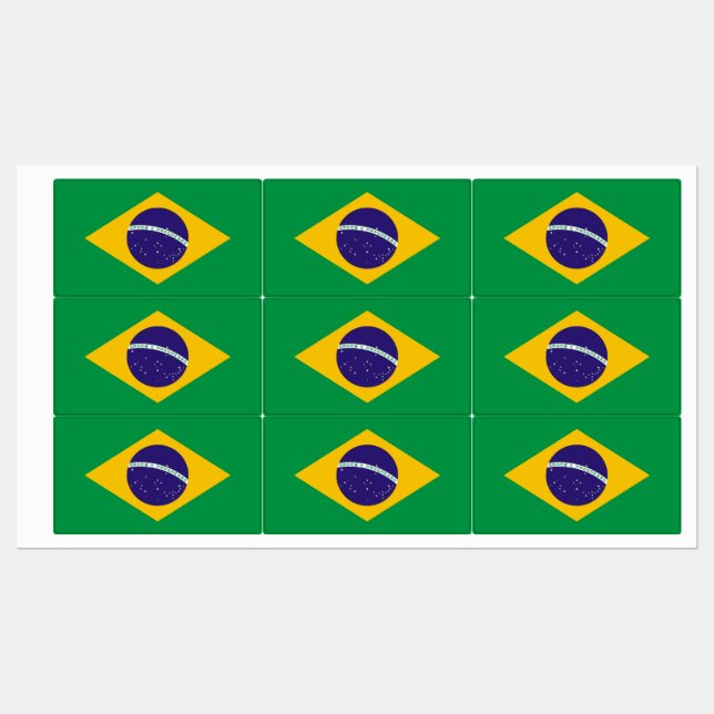 Étiquettes patriotiques avec drapeau du Brésil (Feuille)