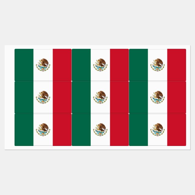 Étiquettes patriotiques avec drapeau du Mexique (Feuille)