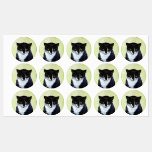 Étiquettes Peinture de chat Tuxedo - Cute Original Cat Art