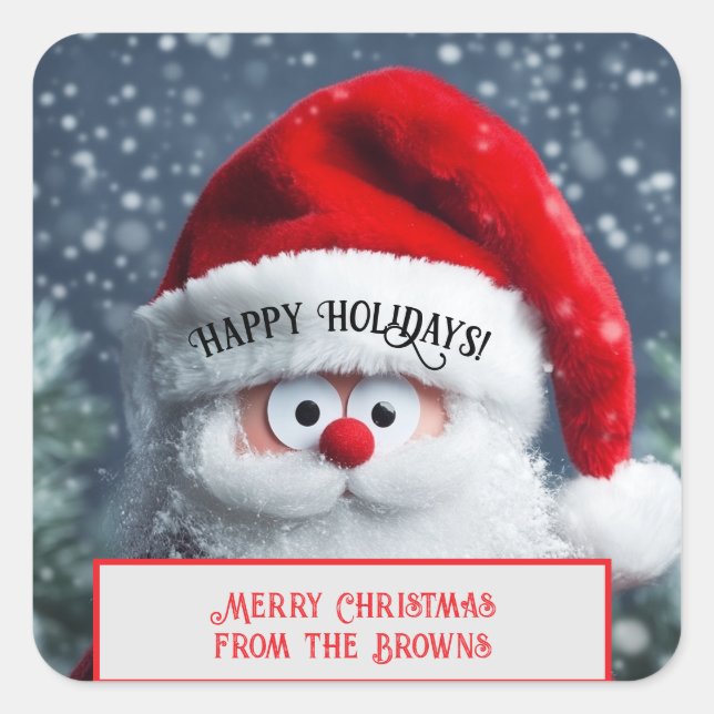 Étiquettes Père Noël Drôle customisés, Joyeuses Fê (Devant)