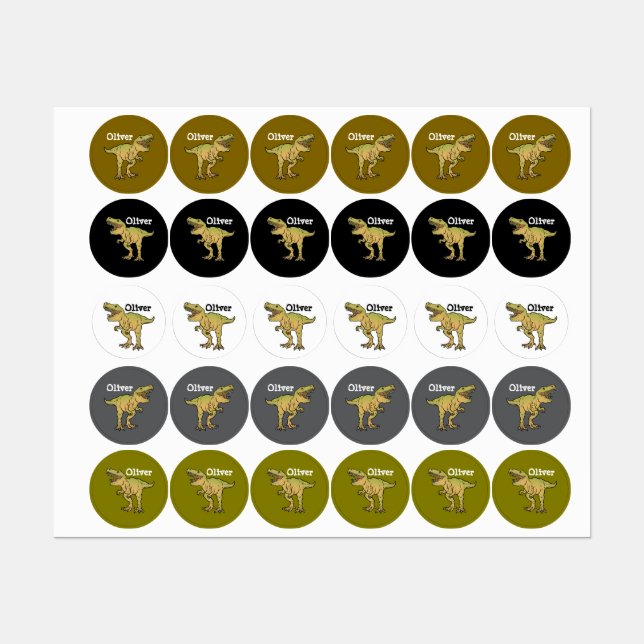 Étiquettes Personalized Kids Brown and Green T-REX Dinosaur  (Feuille)
