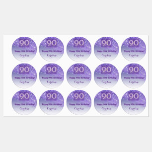 Étiquettes Petit Cadeau 90e Anniversaire Paillettes Violet Él