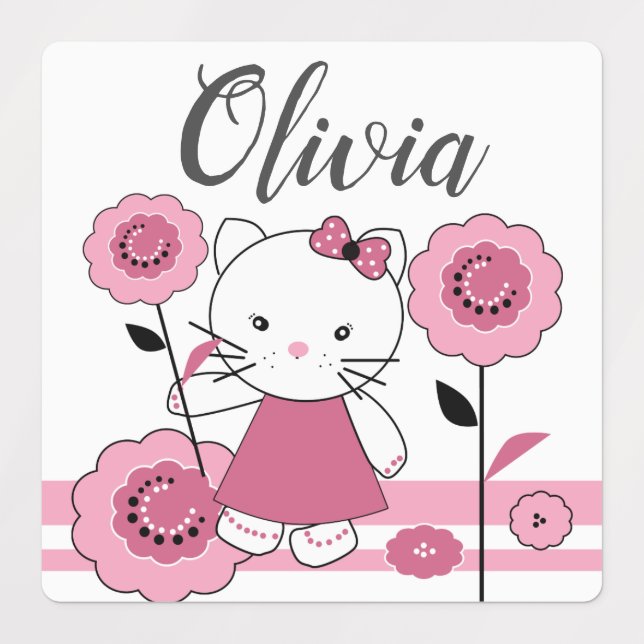 Étiquettes Petit chaton, chaton, mignonne, pour fille, bébé,  (Design 1)