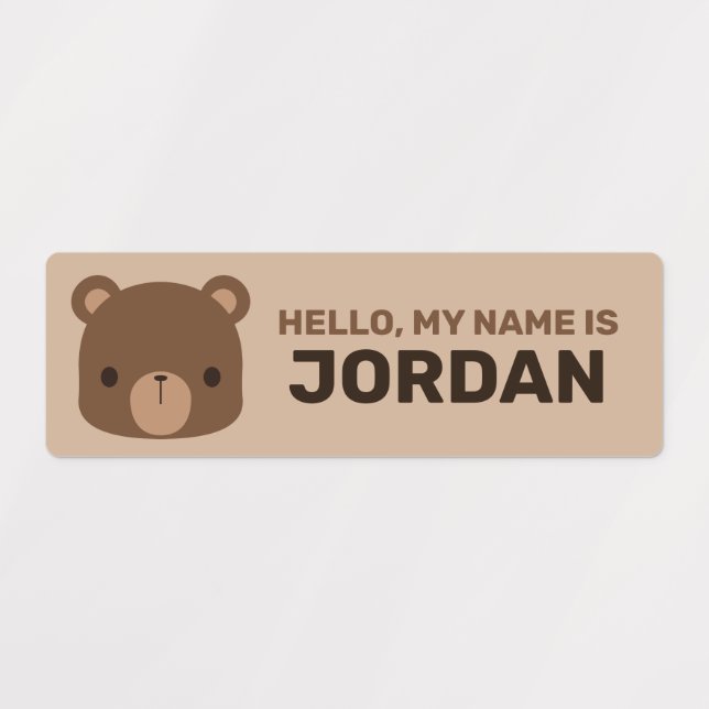 Étiquettes Petit ours Brown mignon avec nom personnalisé (Design 1)