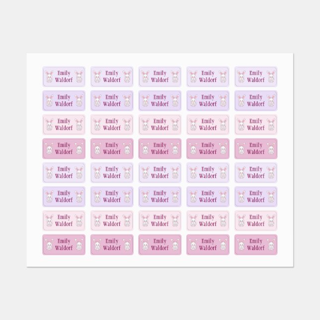 Étiquettes Pink Bunny  Kids' Name Clothing School Labels (Feuille)