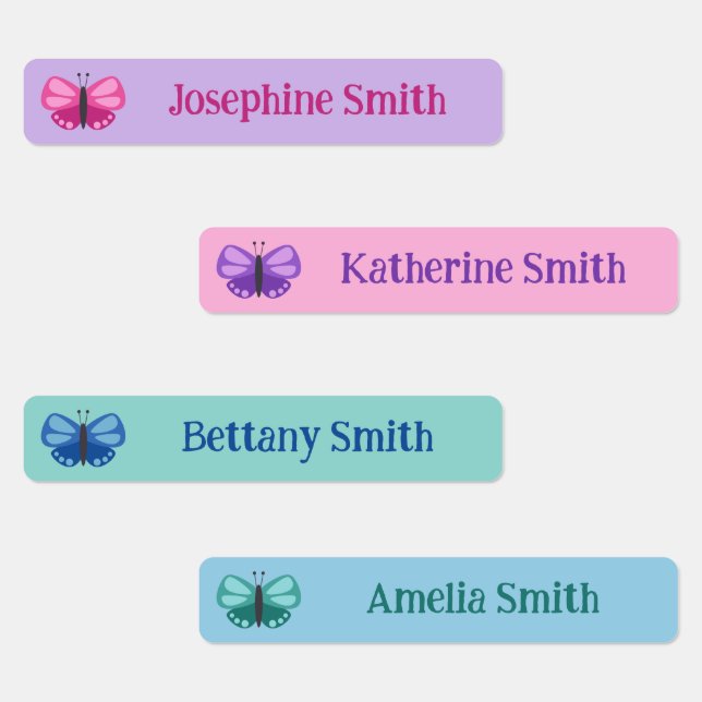 Étiquettes Pink Purple Mint Blue Cute Butterfly Ajouter un no (Groupe)