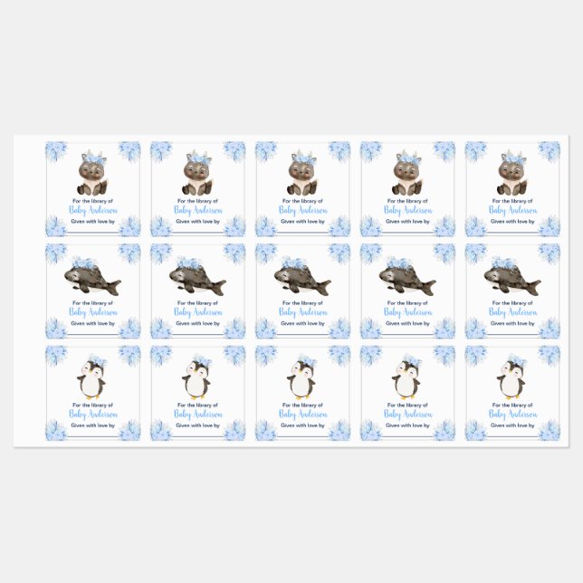 Étiquettes Plaque de Baby shower pour animaux de l'Arctique d (Feuille)