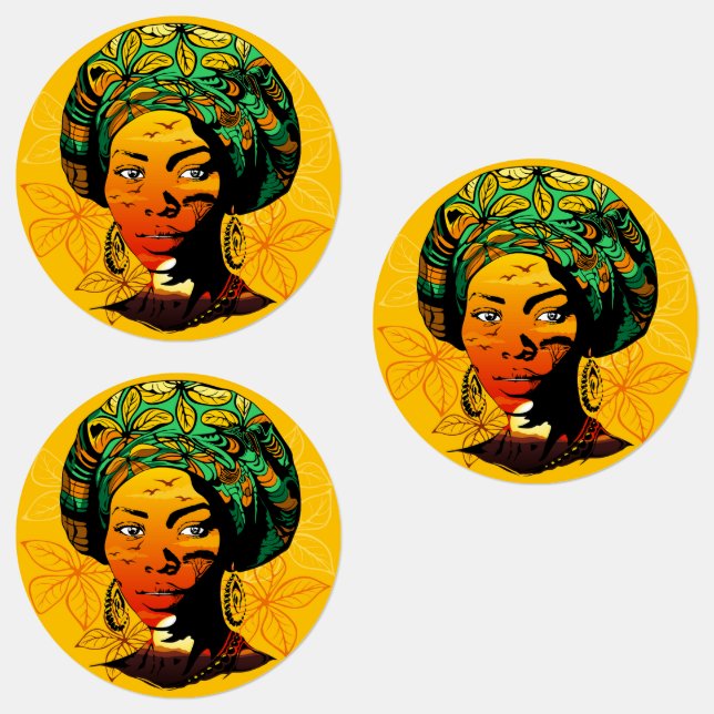 Étiquettes Portrait féminin africain avec coucher de soleil (Groupe)