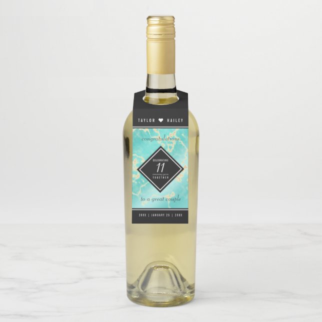 Étiquettes Pour Bouteilles 11ème anniversaire de Mariage turquoise (Sur bouteille)