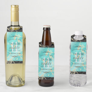 Étiquettes Pour Bouteilles 11ème anniversaire de Mariage turquoise