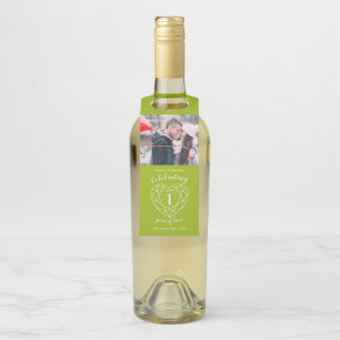 Étiquettes Pour Bouteilles 1er anniversaire mariage photo péridot coeur vert
