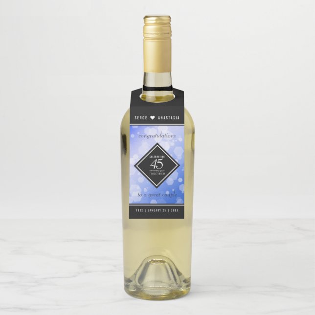 Étiquettes Pour Bouteilles 45e anniversaire de mariage de saphir élégant (Sur bouteille)